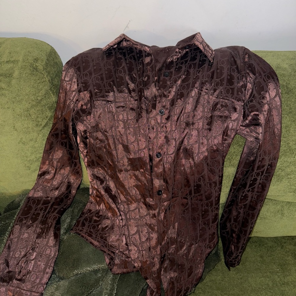 Brown Patterned Button-Up Shirt - image 1